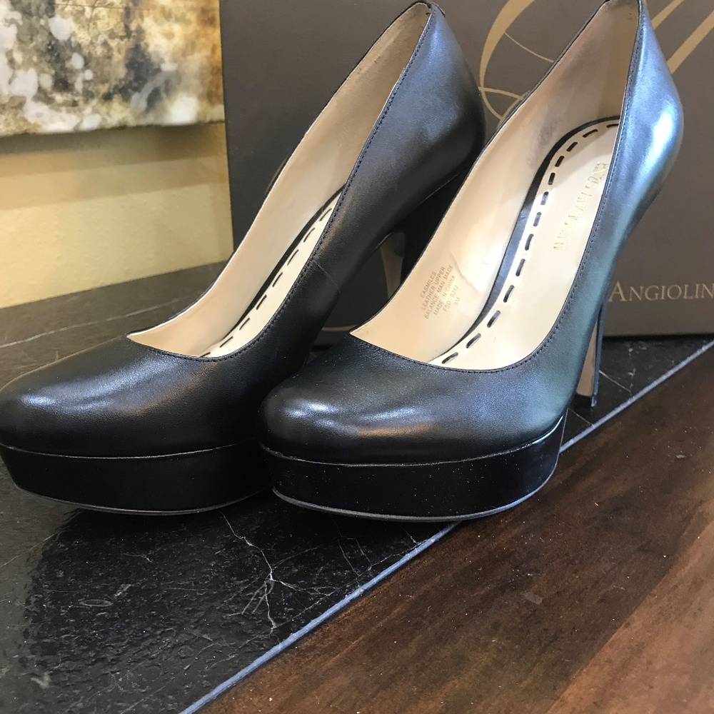 Enzo Angiolini Black Leather Platform Pumps Sz 8M